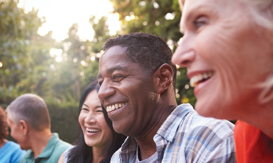 Happy people engaging outside