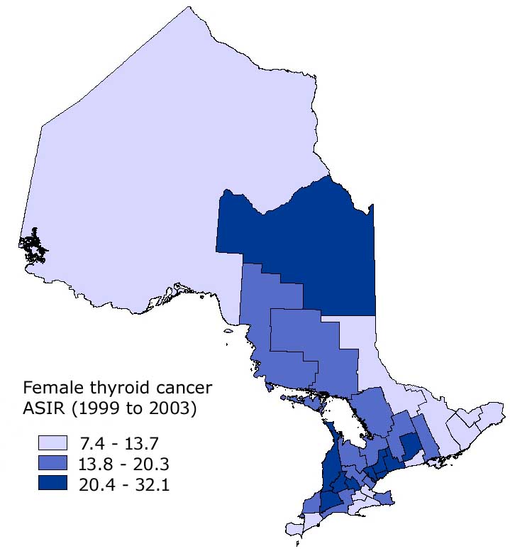 Female thyroid cancer ASIR (1999 to 2003) Map