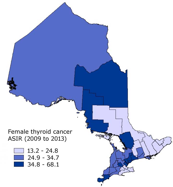 Female thyroid cancer ASIR (2009 to 2013) Map